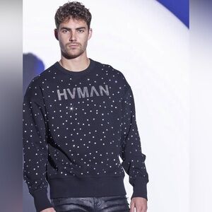 HVMAN Black Crystal Embellished Sweatshirt Sz S